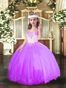 Enchanting Sleeveless Floor Length Beading Lace Up Pageant Gowns For Girls with Lavender
