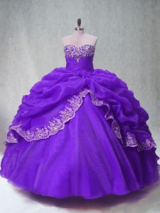 Best Selling Purple Lace Up Sweetheart Beading and Appliques and Pick Ups Quinceanera Gowns Organza Sleeveless