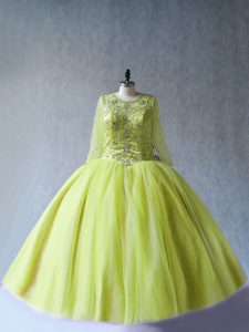Floor Length Ball Gowns Long Sleeves Yellow Green Quinceanera Gown Lace Up