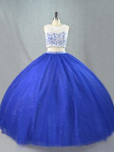 Trendy Floor Length Two Pieces Sleeveless Royal Blue Quinceanera Dresses Zipper
