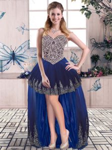 Comfortable Royal Blue Sweetheart Neckline Beading and Embroidery Dress for Prom Sleeveless Lace Up