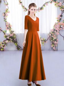Ankle Length Empire Half Sleeves Rust Red Wedding Guest Dresses Zipper