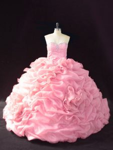 Glorious Sleeveless Court Train Beading and Pick Ups and Hand Made Flower Lace Up Quinceanera Gown