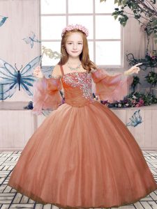 Adorable Straps Sleeveless Tulle Little Girl Pageant Gowns Beading Lace Up