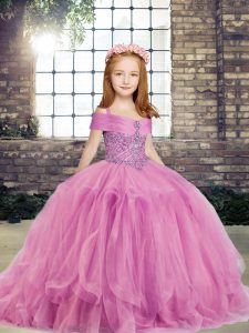 Best Sleeveless Lace Up Floor Length Beading Little Girls Pageant Dress Wholesale