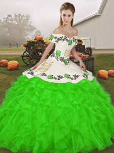 Green Sleeveless Organza Lace Up Vestidos de Quinceanera for Military Ball and Sweet 16 and Quinceanera
