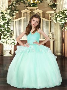 Elegant Aqua Blue Lace Up Kids Pageant Dress Beading Sleeveless Floor Length