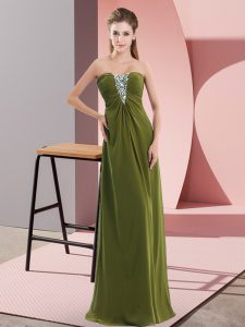 Charming Chiffon Sweetheart Sleeveless Zipper Beading Dress for Prom in Olive Green