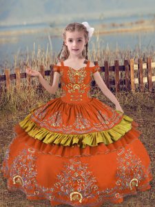 Adorable Rust Red Off The Shoulder Neckline Beading and Embroidery Kids Formal Wear Sleeveless Lace Up