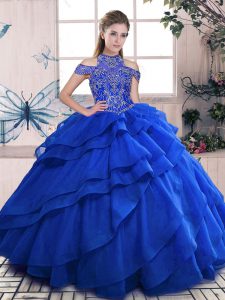 Unique Royal Blue Sleeveless Organza Lace Up Sweet 16 Quinceanera Dress for Sweet 16 and Quinceanera