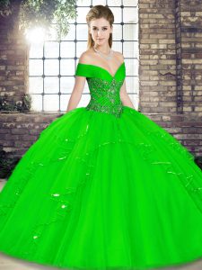 Flirting Green Sleeveless Tulle Lace Up Quinceanera Gowns for Military Ball and Sweet 16 and Quinceanera