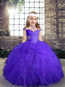 Sleeveless Lace Up Floor Length Beading and Ruffles Winning Pageant Gowns