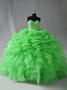 Sleeveless Floor Length Beading and Ruffles and Pick Ups Lace Up 15 Quinceanera Dress with