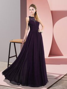 Eye-catching Dark Purple Sleeveless Chiffon Zipper Prom Dress for Prom and Party