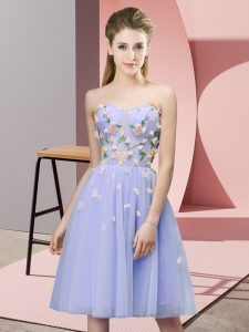 Fashion Lavender Sleeveless Appliques Knee Length Dama Dress