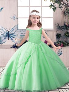 On Sale Apple Green Sleeveless Tulle Lace Up Custom Made Pageant Dress