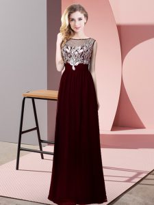 Discount Chiffon Scoop Sleeveless Backless Beading Prom Dresses in Burgundy
