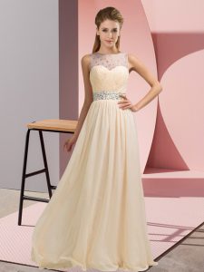 Custom Fit Sleeveless Floor Length Beading Backless Prom Evening Gown with Champagne