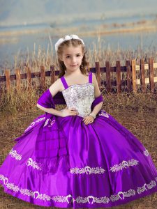 Sleeveless Lace Up Floor Length Beading and Embroidery Little Girl Pageant Gowns