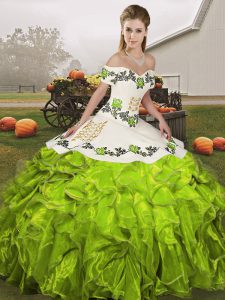 Custom Fit Olive Green Organza Lace Up Quinceanera Gowns Sleeveless Floor Length Embroidery and Ruffles