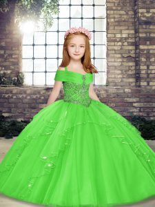 Customized Tulle Straps Sleeveless Lace Up Beading Little Girls Pageant Dress in