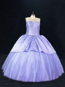 Tulle Scoop Sleeveless Lace Up Beading Quinceanera Dresses in Lavender