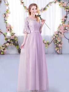 Lavender Half Sleeves Tulle Side Zipper Wedding Guest Dresses for Wedding Party
