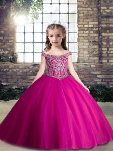Sweetheart Sleeveless Tulle Pageant Gowns For Girls Beading Lace Up