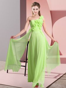 Yellow Green Sleeveless Chiffon Lace Up Dama Dress for Quinceanera for Wedding Party