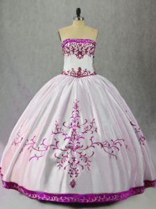 White And Purple Ball Gowns Strapless Sleeveless Taffeta Floor Length Lace Up Embroidery Sweet 16 Quinceanera Dress