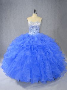 Sweetheart Sleeveless Lace Up Quinceanera Dresses Blue Organza
