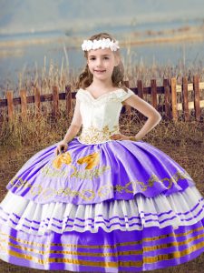 Hot Sale Lavender Sleeveless Embroidery Floor Length Custom Made Pageant Dress