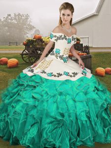 Organza Sleeveless Floor Length Sweet 16 Dresses and Embroidery and Ruffles