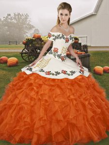 Beautiful Floor Length Ball Gowns Sleeveless Orange Red Quince Ball Gowns Lace Up