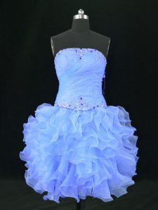 Beautiful Mini Length Lace Up Prom Dresses Blue for Prom and Party and Military Ball with Beading and Ruffles