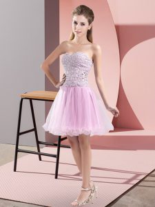 Lilac Tulle Zipper Prom Evening Gown Sleeveless Mini Length Beading