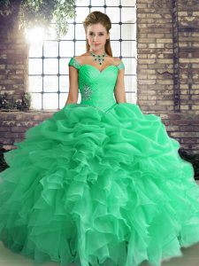 Custom Made Floor Length Turquoise Quinceanera Dress Off The Shoulder Sleeveless Lace Up