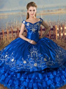 Floor Length Ball Gowns Sleeveless Royal Blue Quince Ball Gowns Lace Up