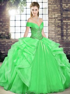 Beading and Ruffles 15 Quinceanera Dress Green Lace Up Sleeveless Floor Length