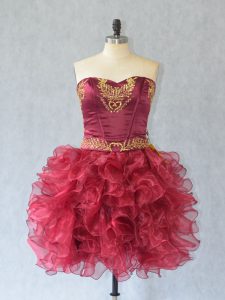 Wine Red Sleeveless Organza Lace Up Homecoming Dress for Prom and Party