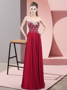 Sleeveless Floor Length Beading Zipper Homecoming Dress with Wine Red