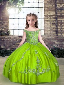 Elegant Lace Up Off The Shoulder Beading Girls Pageant Dresses Tulle Sleeveless