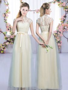 Most Popular Champagne Cap Sleeves Tulle Zipper Wedding Guest Dresses for Wedding Party