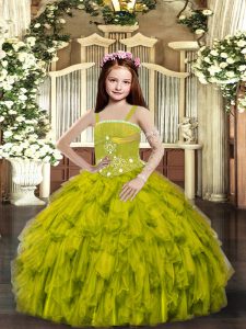 Simple Sleeveless Lace Up Floor Length Ruffles Pageant Dress for Girls