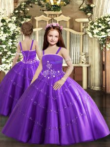 Sleeveless Lace Up Floor Length Beading and Ruffled Layers Kids Pageant Dress
