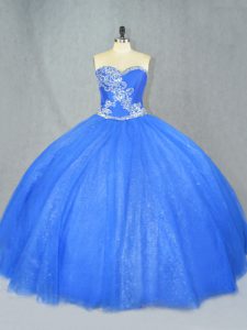 Latest Blue Sweetheart Lace Up Beading Quinceanera Gown Sleeveless