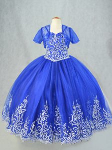 Floor Length Ball Gowns Sleeveless Royal Blue Kids Pageant Dress Lace Up