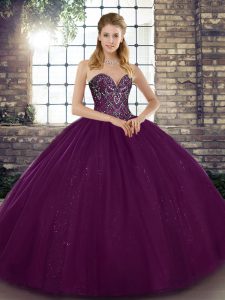 Gorgeous Dark Purple Sleeveless Floor Length Beading Lace Up Vestidos de Quinceanera