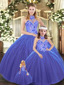 Fancy Blue Sleeveless Tulle Lace Up 15 Quinceanera Dress for Sweet 16 and Quinceanera