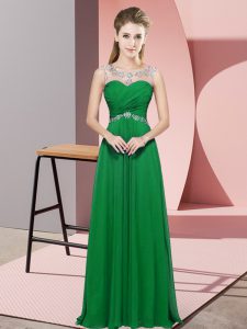Sleeveless Floor Length Beading Backless Prom Dresses with Green